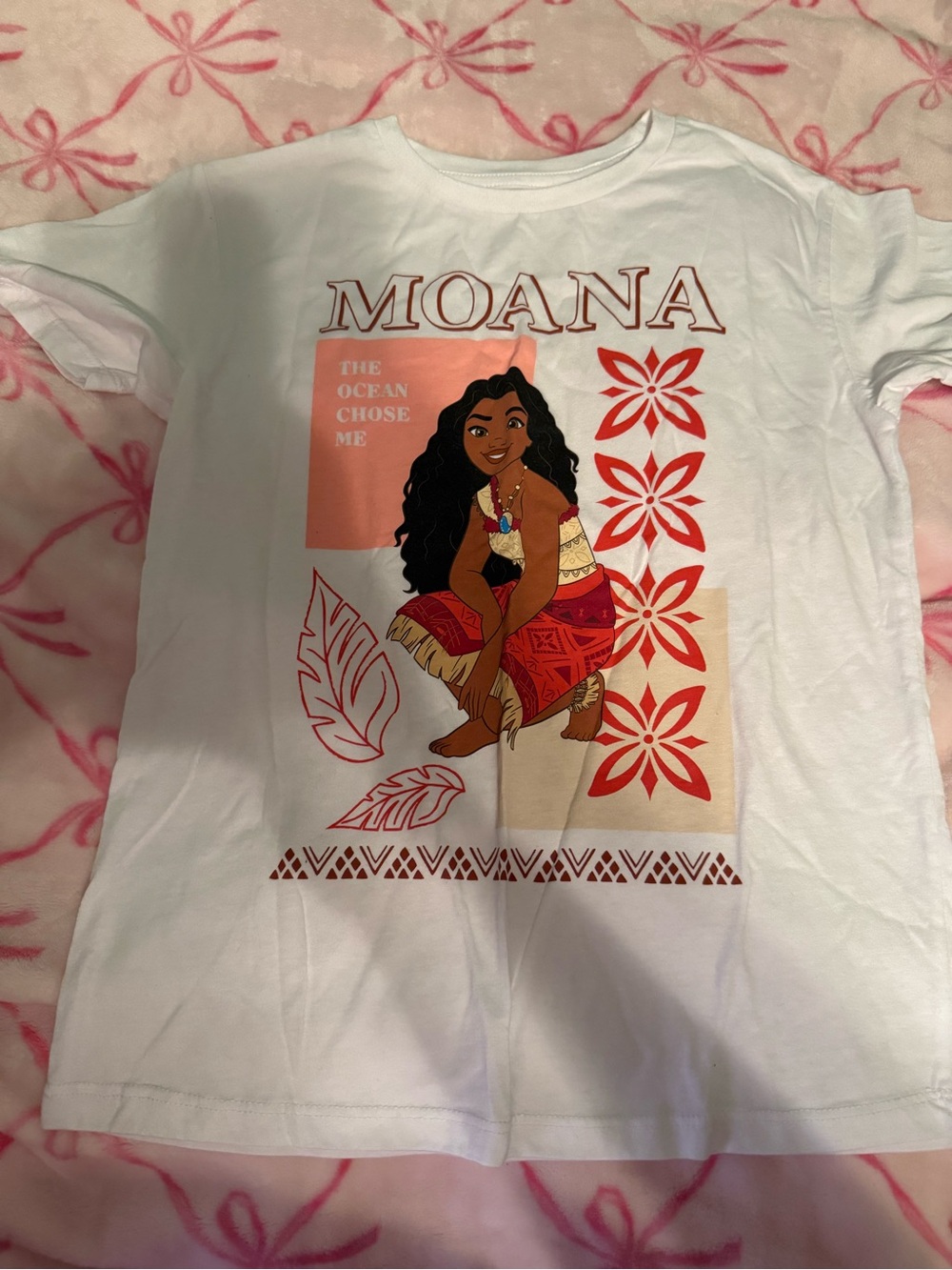 Disney Girls' White Moana Graphic Tee with Red & Coral Accents
